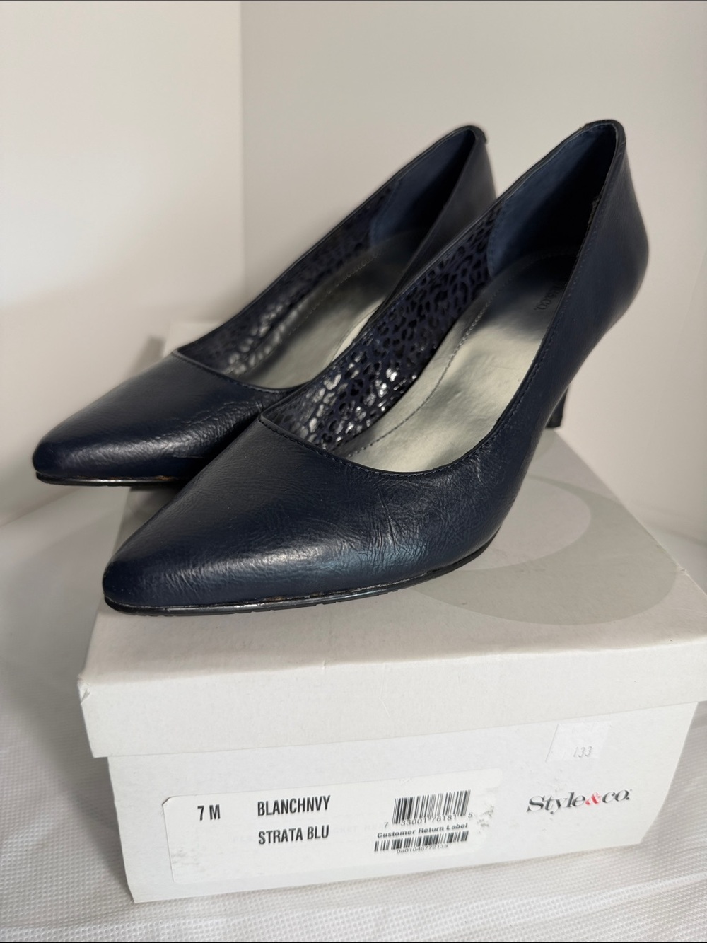 Style & Co. Navy Pointed-Toe Mid Heel Pumps